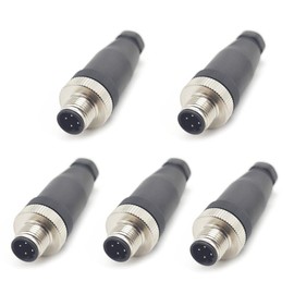 Pack of 5 M12 4-pin D Code Plug Circular Connectors, On-site Mounted with 12 mm Wired Sensor, Industrial Round Plug IP67 Unshielded Straight Plug 250 V 4 A