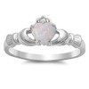 White Simulated Opal Promise Claddagh Cute Ring .925 Sterling Silver