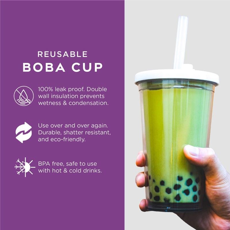 Reusable Boba Cup for Large Size Bubble Tea (24 Oz),