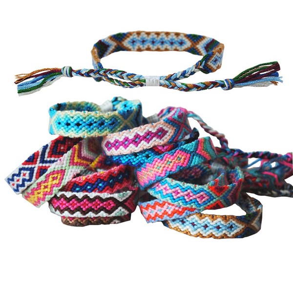 Tangser Nepal Woven Friendship Bracelets with a Sliding Knot Closure for Women, Kids, Girls, VSCO Girl and Men – Adjustable - Mix Color Random（Pack of 12）