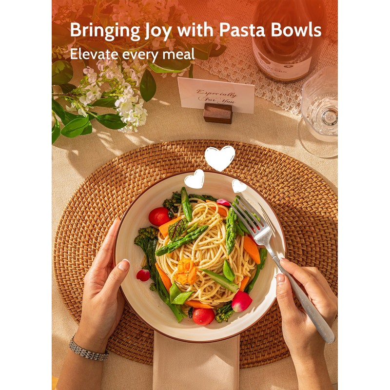 Sweese 6-Pack Ceramic Pasta Bowls, Neutral Extra Large 30 Fl