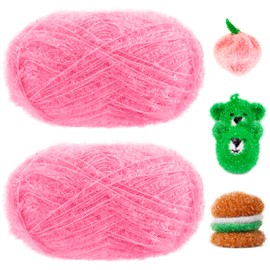 Uiopa Sponge Yarn, 200 g (2 x 100 g, 2 x 200 m) Glitter Washing Up Sponge Yarn, Crochet Bubble Yarn, Fluffy Sponge Wool Yarn for Crocheting, Knitting, Dishcloths, Bath Sponges, Decoration, DIY Crafts