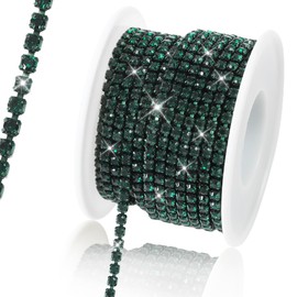 Rytenz 10 Yards 4 MM Rhinestone Trim Crystal Close Chain Trim for Sewing Crafts, DIY Decoration, Jewelry, Clothing, Shoes(Dark Green)