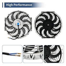 12 Inch Chrome Slim Fan Push Pull Electric Radiator Cooling Fan Universal High Performance 12V 80W Motor with Mounting Kit (Black)
