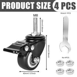 4 pieces 40 mm furniture castors: M8 x 25 mm screw fixed castors M8 heavy duty castors swivel castors for furniture with brake, 35 kg, 360 degree rotation transport castors rubber castors chair castors for indoor and outdoor use