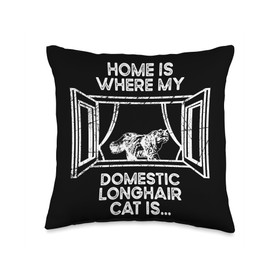 Funny Domestic Longhair Cat Gift for Men & Women Home Mom Dad Domestic Longhair Cat Throw Pillow, 16x16, Multicolor