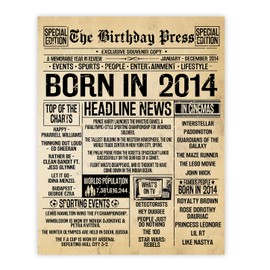Stuff4 11th Birthday Poster Unframed - Born In 2014 Aged Newspaper - Happy 11 Birthday for Boys Girls Retro Vintage Gifts Back In 2014, 8x10 Inch Bday Party Decor Decoration
