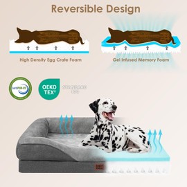 EHEYCIGA Memory Foam Dog Bed for Large Sized, Orthopedic Dog Sofa with Sides and Waterproof Liner, Washable Bolster Pet Bed Couch with Removable Cover, 36x27x7 Inch, Grey