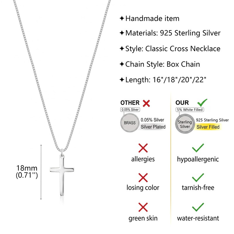 Goldegg 925 Sterling Silver Cross Necklace for Women 1mm Box
