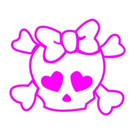 Skull and Cross Bones with Heart Eyes decal sticker - Pink 6" x 5" (0066)