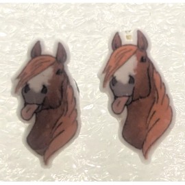 Horse Sassy Tongue Out Teeny Tiny Flat Acrylic Post Stud Earrings Jewelry