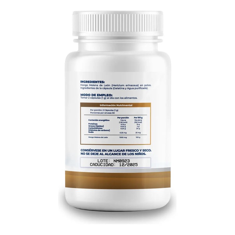 Hongo Melena De León 500mg 2 Frascos 100 Cápsulas Cu