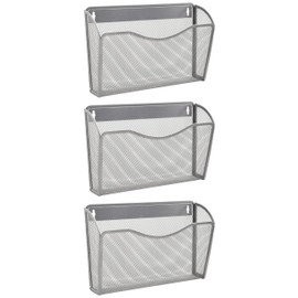EASEPRES Mesh 3 Pockets File Organizer Hanging File Organizer Vertical Wall File Organizer Holder Rack, Silver