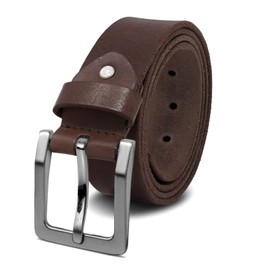 ROYALZ Antique Vintage Leather Belt for Men Buffalo Leather Made of Robust 4 mm Full Leather Jeans Men's Belt with Pin Buckle 38 mm, Dark Brown - Brushed Buckle