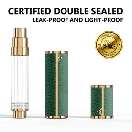 3zorqinron 8ML Travel Perfume Refillable Atomizer, Mini Genuine Leather Cologne Sprayer, Protable Pocket Size Empty Fragrance Spray Bottle (Green)