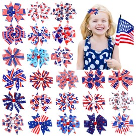 24 Pcs 4th of July Hair Bows Clips Patriotic Alligator Bow Hair Accessories Independence Day Red White Blue Boutique Hair Clip America Star USA Flag Bowknot Hairpins Barrette for Girls