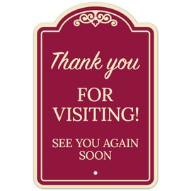 Thank You for Visiting See You Again Soon Decor Sign, Burgundy Dark, 12x18 Inches, ACM, Fade Resistant, Made in USA