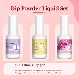 Saviland Dip Powder Liquid Set: 2 in 1 Dipping Powder System Set with Base & Top Coat with Dip Powder Activator Basic Nail Tools Nail Dip Liquid Set Fast Air Dry No Nail Lamp Needed for DIY Nail Salon