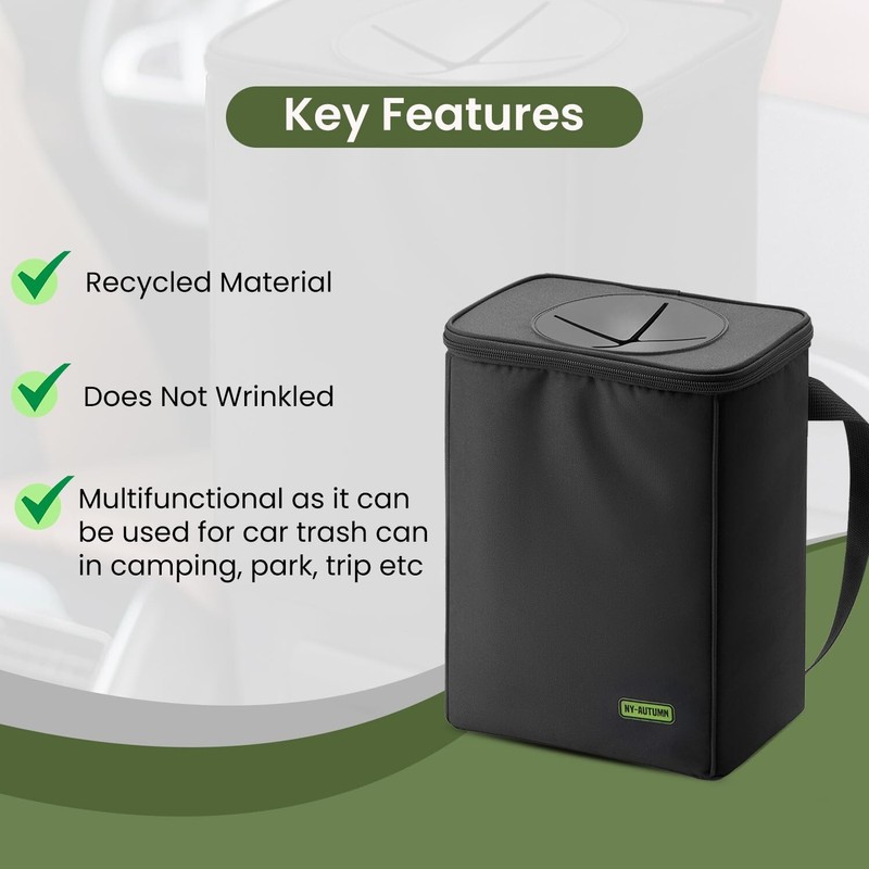 NY-AUTUMN Car Trash Bin with Lid 2 Gallon Capacity Leakproof