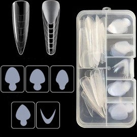 2 Type Clear Dual Nail Forms Set Nail Extension System Form Tips for Polygel with 60pcs Reusable Pads for Manicure Nail Art Design Salon