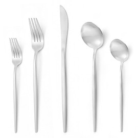 Oliviola 40 Pieces Silverware Set，Matte Stainless Steel Flatware Cutlery Set Service for 8, Stain Finish Kitchen Utensil Set，Include Dinner Knives Forks and Spoons Silverware, Dishwasher Safe