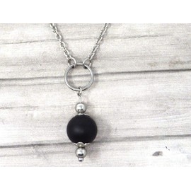 Choker necklace for women in stainless steel with rings and black frosted agate beads