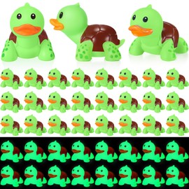 HyDren 50 Pcs Rubber Turtle Duck Glow in The Dark Mini Bulk Cute Squeaky Duck Sea Animal Rubber Toys Floating Bathtub Favors for Sea Carnival Swimming Pool Party Hunting Beach Decor (Green)