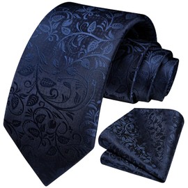 HISDERN Men's Tie Wedding Paisley Ties Handkerchief Flowers Elegant Classic Tie & Pocket Square Set, N-Marine-1