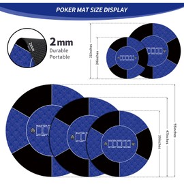 nuveti 24/31/47/55 inch Round Poker Mat for Texas Holdem | Portable Poker Table Top with Art Deco Layout Print 8 Player Game Layout Mat to Play Cards, Poker Games, Blackjack, Casino