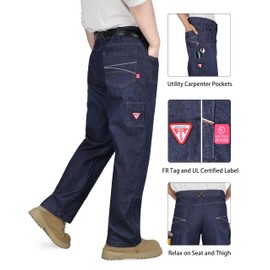 TICOMELA FR Pants for Men Flame Resistant Carpenter Pants 11.5oz 100% Cotton Blue Denim Pre-Washed Fire Retardant Dungaree