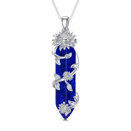 Shusukue Lapis Lazuli Healing Crystal Necklace Sterling Silver Sunflower Necklace Wire Wrapped Natural Crystal Point Pendant Hexagon Reiki Energy Stone Jewelry for Women Men