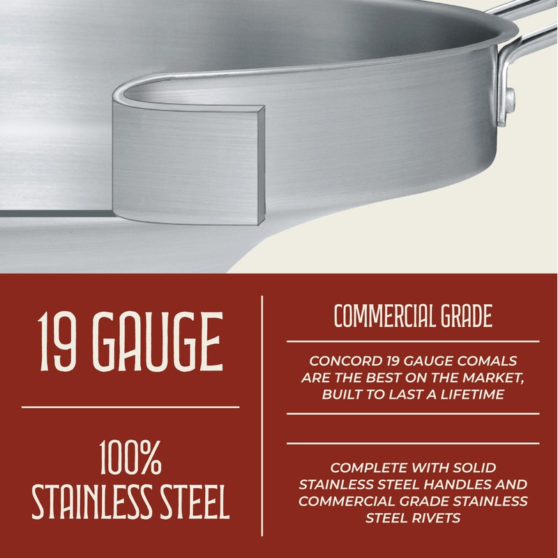 Concord Stainless Steel Comal Frying Bowl Cookware (22"), silver (S4008