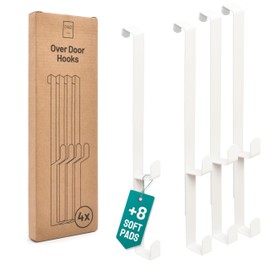 D&D Living Door Hooks for Hanging up to 16 mm, 4 x Double Hooks for Door Wardrobe, Coat Hooks for Door and Cupboard (White)
