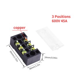 Skweawert 2 PCS 3 Positions Dual Rows 600V 45A Screw Terminal Junction Block, Cable Wire Barrier Block Terminal Strip with Cover Used for Electrical Project, TB-4503