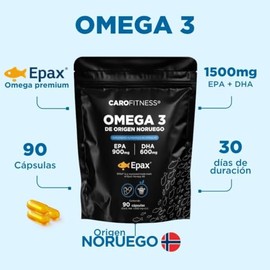 Omega 3 EPAX Noruego 1500 mg Totales (900 mg EPA + 600 mg DHA) | Aceite de Pescado Concentrado Patente Premium | 90 Cápsulas Softgel | Sin Azúcar, Sin