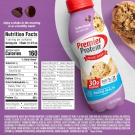 Premier Protein Shake Cookie Dough, 30G Protein, 11.5Oz Bottles, 12 Count