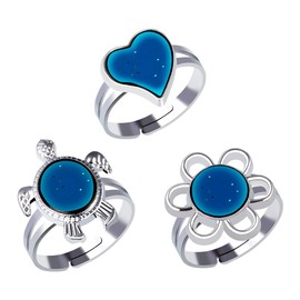 limewie Pack of 3 Colour Changing Mood Rings, Adjustable Colour Changing Rings for Women and Girls, Metal