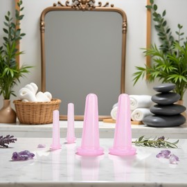 Mozff 4 Pcs Pink Facial Cupping Therapy Set Anti Cellulite Silicone Vacuum Cupping Cups for Face and Eye Cupping Massage, Massage Tools (2 Small + 2 Large)