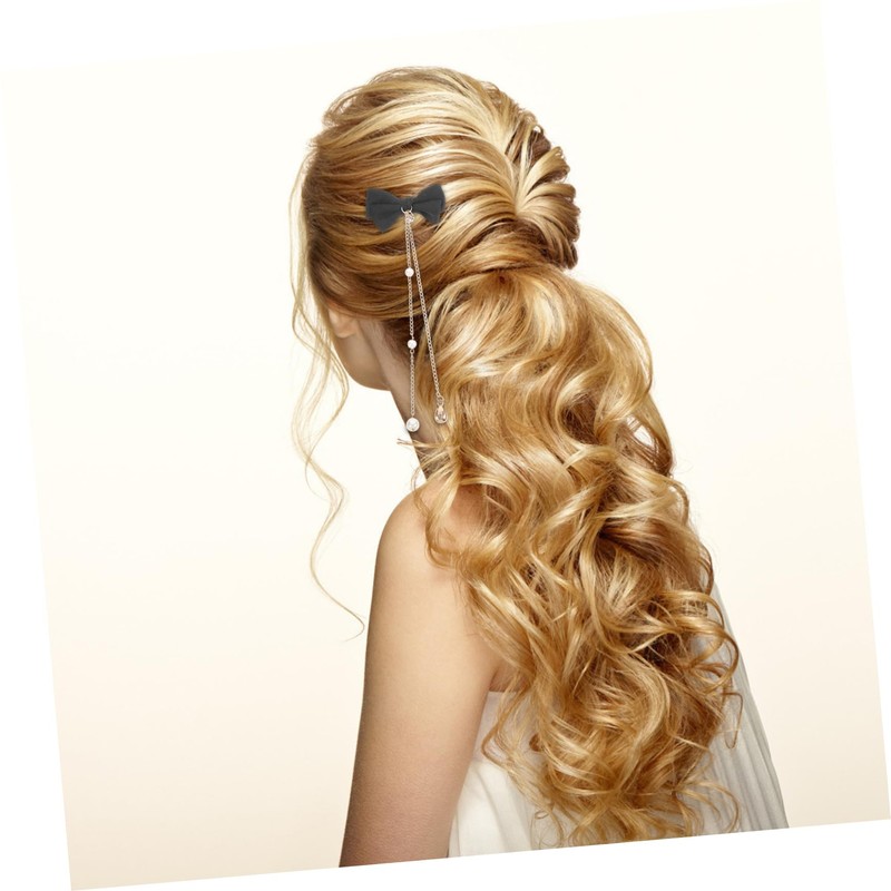 PACKOVE 2Pcs Hair Bowknot Barrette with Tassel Chain Dangle Lightweight