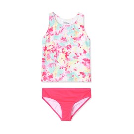 Lands' End Girls Chlorine Resistant Tankini Swim Set X-Large Bright Pink Aqua Splatter