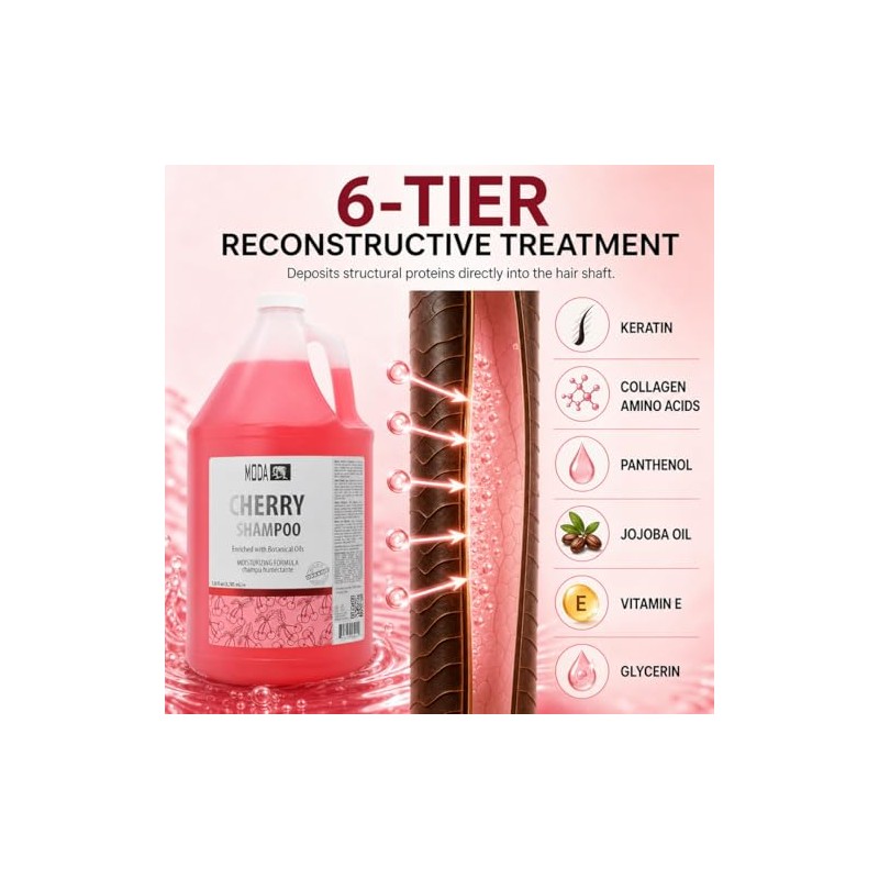 MODA - Champú hidratante para todo tipo de cabello, cereza,