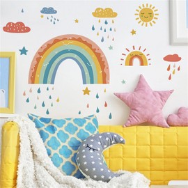 SMAOSTORE Wall Sticker, Rainbow, Cloud, Sun, Stylish, Rainbow, Rainy Season, Children, Room, Bedroom, Girl, Background, Waterproof, Removable, Wall Sticker, Wall Sticker