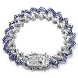 Halukakah Gold Chain Iced Out for Cat, Diamond Cuban Necklace Collar 14 mm Platinum White Gold Plated Blue Diamonds 20 cm Size with Free Gift Box, Decoration Only