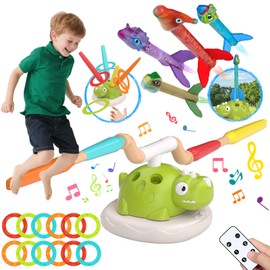 3 in 1 Garden Toys for Toddlers Age 3-5, Outdoor Children's Sports Set-Musical Jump, Ring Toss Game, Rocket Launcher Toy for Kids, Outdoor Play with Remote Control, Games Gifts for Boys Girls Ages 3-8