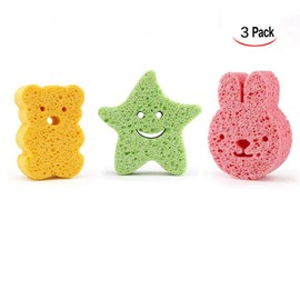 Xrten 3Pcs Shape of a Star Colored Rabbit Bear Cute Cartoon Bathing Body Soft Scrubber for Baby or Children