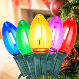 A-OKHOSE C7 Christmas String Lights - 25FT Outdoor Vintage Christmas Lights with 27 Clear Multicolor LED Bulbs - Hanging Christmas Decoration Lights for House Garden Patio Party (Green)