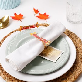 Getfitsoo Thanksgiving Napkin Rings Set of 8, Thankful Napkin Rings with Words Metal Napkin Holders Gold Serviette Buckles for Thanksgiving Autumn Party Kitchen Dinner Table Decoration (Thankful)