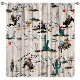 Yearn Jear - Cortinas clásico de vaquero del oeste, estilo rústico de vaquero del salvaje oeste, con tratamiento de ventana para recámara, sala de estar, 42 x 54 pulgadas, opacidad