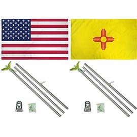 3x5 USA American & State of New Mexico Flag Galvanized Pole Kit Top 3x5 - Bright Color UV Resistant - Prime Outside Garden Cave Home Decor