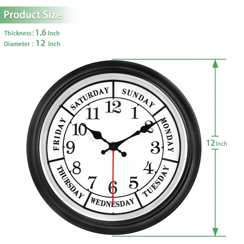45MinST 12 Inches Retro Wall Clock,Day of The Week Wall